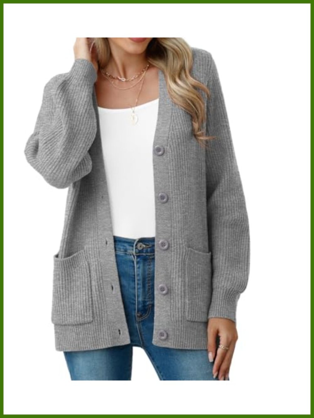 Chunky Knit Cardigan Sweater Long Sleeve V Neck Button Up with Pockets